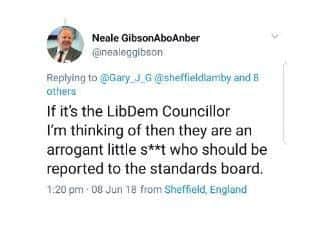 One of Coun Gibson's tweets which was the subject of a council investigation.