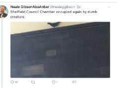 Coun Gibson's tweet about a pigeon in the council chamber was the subject of a council investigation.