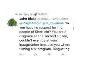 One of the tweets from the 'John Blake' account sent to Magid Magid.