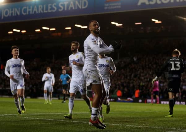 Spot on: Leeds United's Kemar Roofe celebrates his penalty
.Picture: Gerard Binks