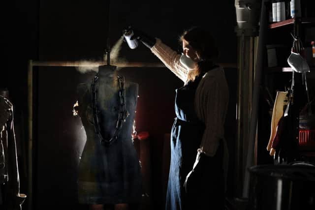 Feature on Costume department for the production of Scrooge at The Leeds Playhouse..Rachel Hodgson sprays the chains of Marleys Ghost.12th November 2018 ..Picture by Simon Hulme