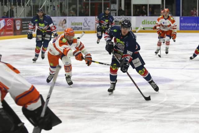 Matt Cli8mie's goal came under pressure most of the night in Dundee. Picture: Derek Black/EIHL.