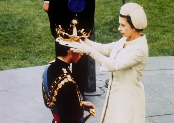 The Queen investing her son, Prince Charles, as the Prince of Wales in 1969