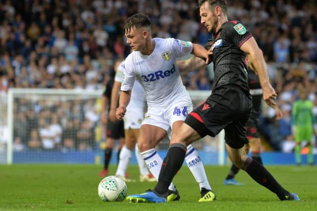 Leeds United's Jamie Shackleton seen playing against Bolton Wanderers in the EFL Cup (Picture: Bruce Rollinson).