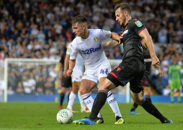 Leeds United's Jamie Shackleton seen playing against Bolton Wanderers in the EFL Cup (Picture: Bruce Rollinson).
