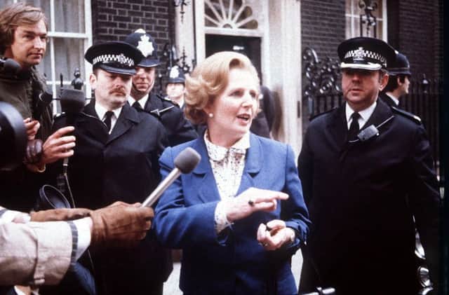 Margaret Thatcher outside 10 Downing Street following her election as Prime Minister.