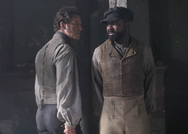 Dominic West as Jean Valjean and David Oyelowo as Javert.