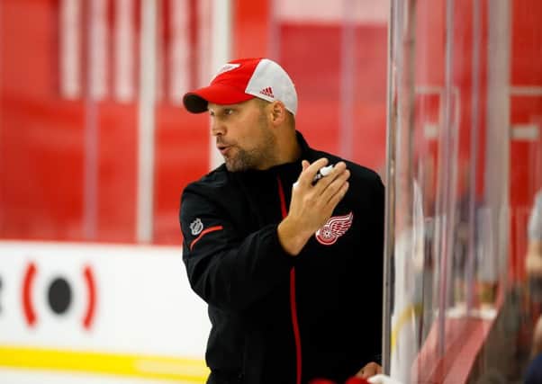Ben Simon gives instructions during a Detroit Red Wings training camp earlier this year. Picture courtesy of Grand Rapids Griffins.