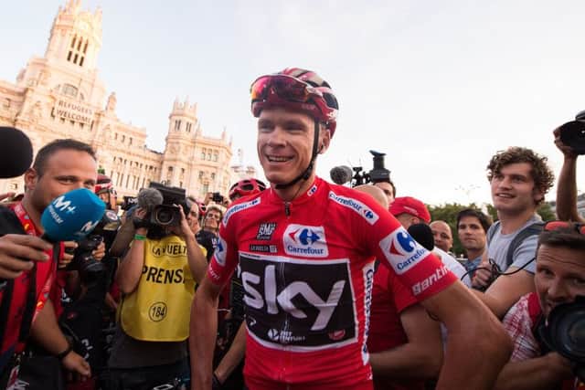 Britain's Chris Froome of Team Sky celebrates after winning the Vuelta a Espana cycling race after the Stage 21 on September 10, 2017 in Madrid. (Picture: Denis Doyle/Getty Images)