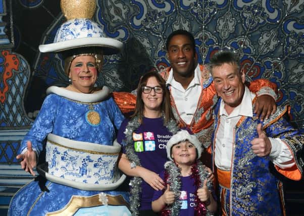 Aladin stars Biggins, Simon Webbe and Billy Pearce with Axl's mum Claire and brother Lucus