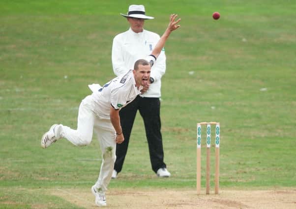 Yorkshire's Josh Poysden bowls. against Worcestershire at Scarborough. Picture: Alex Whitehead/SWpix.com