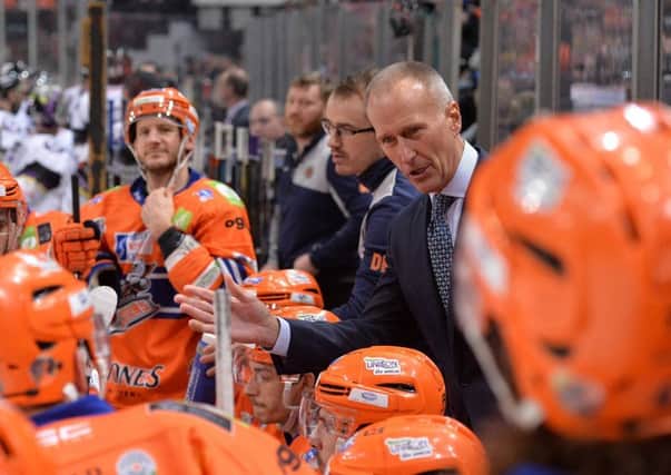 NOW HEAR THIS: Sheffield Steelers' players take instruction from head coach, Tom Barrasso. Picture: Dean Woolley.