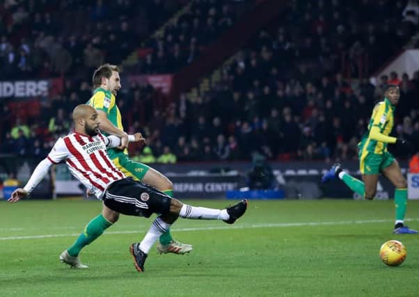 David McGoldrick gives Sheffield United an early lead against West Bromwich Albion (Picture: James Wilson/Sportimage).