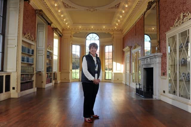 13 November  2018......  Volunteers Jo Owens  in the Long Gallery at Wentworth Woodhouse, the vast country house between Rotherham and Barnsley which has launched an ambitious renovation plan.  Picture Tony Johnson.