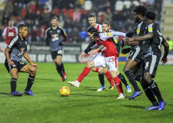 Rotherham United's Ryan Williams is outnumbered against Reading (Picture: Scott Merrylees).