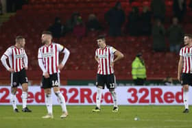 Sheffield United players including Paul Coutts, Oliver Norwood, John Egan and Jack O'Connell after defeat to West Brom. Picture: James Wilson/Sportimage