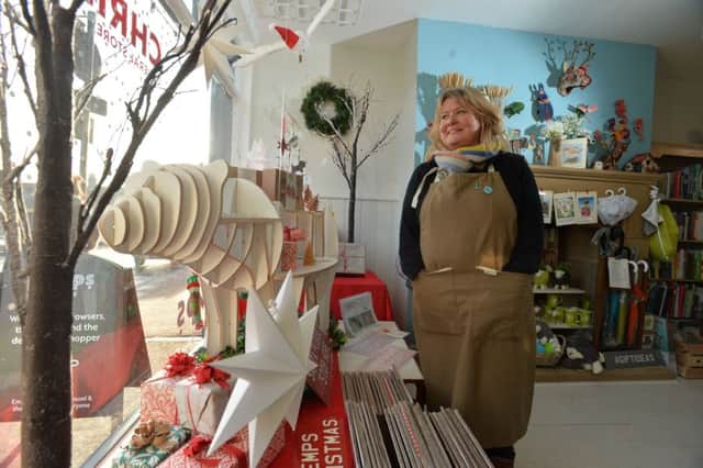 Liz Ellis at Kemps gift store in Malton, where retailers are reporting a record Saturday. 17 December 2018.  Picture Bruce Rollinson