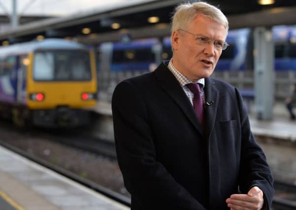 Rail Minister Andrew Jones during a visit to Leeds Station.