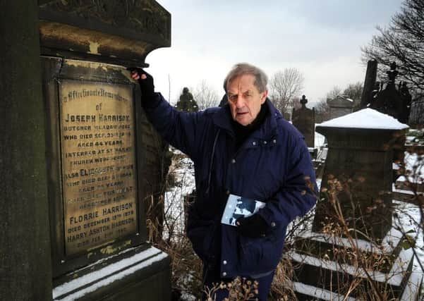 Tony Harrison, seen here at his parents' grave in Leeds. (YPN).