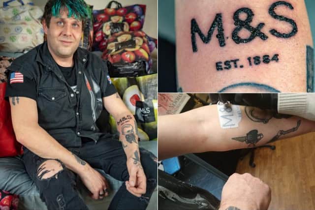 Tattoo fan Chris Coates, 43, decided to get "M&S EST.1884" inked on his left forearm to show his love for the retailer.