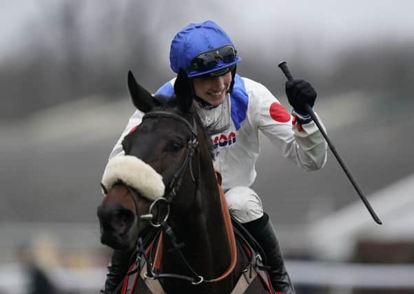 Glory: Harry Cobden riding Clan des Obeaux wins The King George VI Chase at Kempton. (Picture: Getty Images)