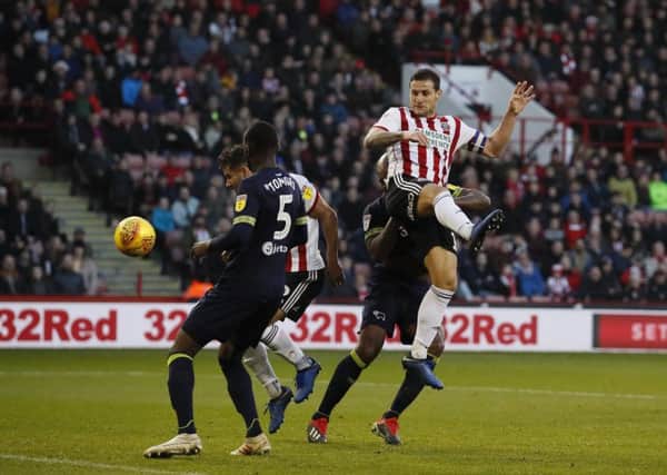 Sheffield United's Billy Sharp scores his side's first goal at Bramall Lane. Picture: Simon Bellis/Sportimage