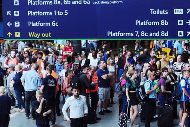 Rail Passengers face delays at Leeds Railway Station after lighting caused problems on some of the lines...27th July 2018 ..Picture by Simon Hulme  S