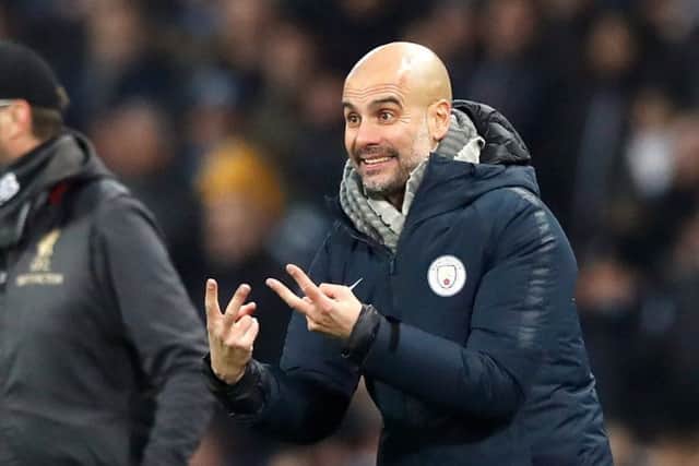 Manchester City manager Pep Guardiola pictured on Thursday during his side's win over Liverpool (Picture: Martin Rickett/PA Wire).