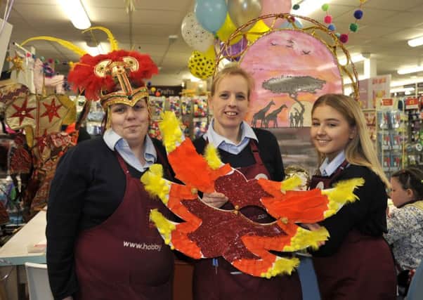 from left, Claire Cassidy, Helen Hayward and Ashleigh Bamber at the pop-up carnival activities at Hobbycraft on Deepdale Retail Park