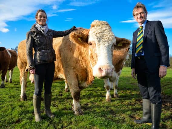Sarah Pick with Nigel Pulling, chief executive of the Yorkshire Agricultural Society. Picture by Simon Dewhurst.