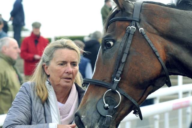 Sue Smith with Sharp Response at Wetherby earlier in the horse's career.