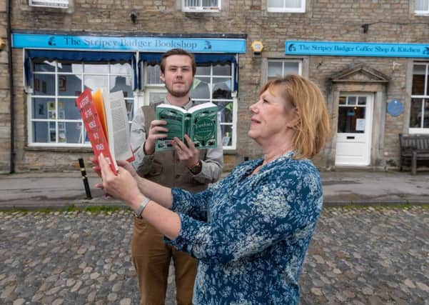 Owners of Grassington's Stripey Badger bookshop James Firth, with his mum Linda Furniss.