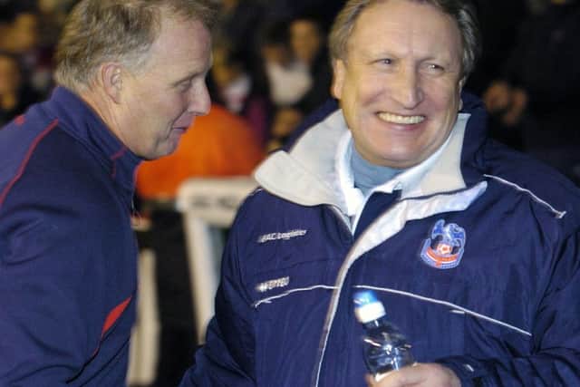 FAMILIAR FACES: Kevin Blackwell, then Sheffield United manager and Neil Warnock, then at Crystal Palace, exchange pleasantries before kick off. Picture: Bruce Rollinson