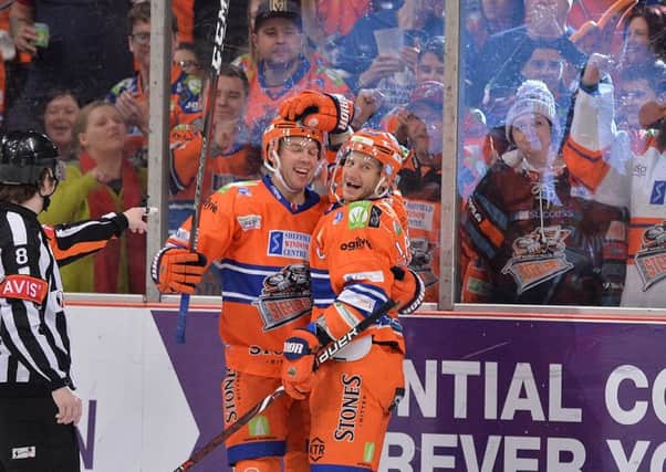Jon Phillips, right, with Sheffield steelers' team-mate, Ben O'Connor. Picture: dean Woolley.