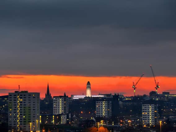 Sunset over Leeds University Parkinson building. Picture Tony Johnson.