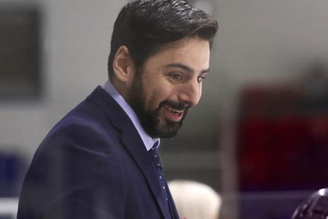 WHO'S LAUGHING NOW? Omar Pacha celebrated his first-ever win over the Steelers at the 30th attempt on Saturday night. Picture courtesy opf Derek Black/EIHL.