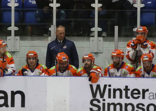 BAD WEEKEND: A glum-looking head coach Tom Barrasso on the Sheffield Steelers bench during his side's 6-1 defeat at Dundee Stars.

Picture courtesy of Derek Black/EIHL