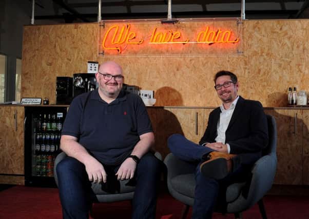 Data experts: Ed Thewlis, right, co-founder of The Data Shed, alongside Stew Norriss, head of architecture and security, at the firms Leeds office in Mabgate Mills.               Picture: Simon Hulme