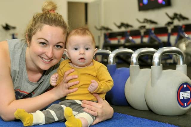Nina Swift  with baby son Luca  at F45 Gym in Harrogate