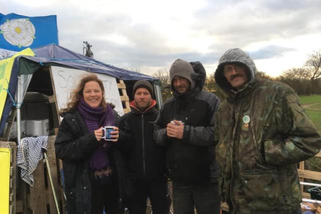 Campaigners at the drilling site near West Newton, in East Yorkshire