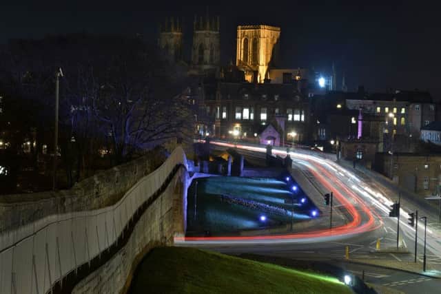 Light trails from cars as they pass over Lendal Bridge in York. Picture: Bruce Rollinson.