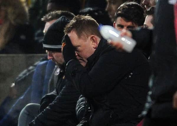 Bradford City boss David Hopkin shows his frustration during the 4-0 defeat to Southend. Picture Tony Johnson.