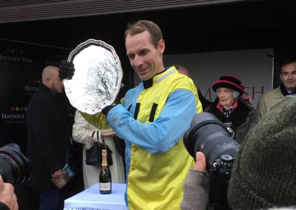 Jockey Danny Cook celebrates his Peter Marsh Chase win.