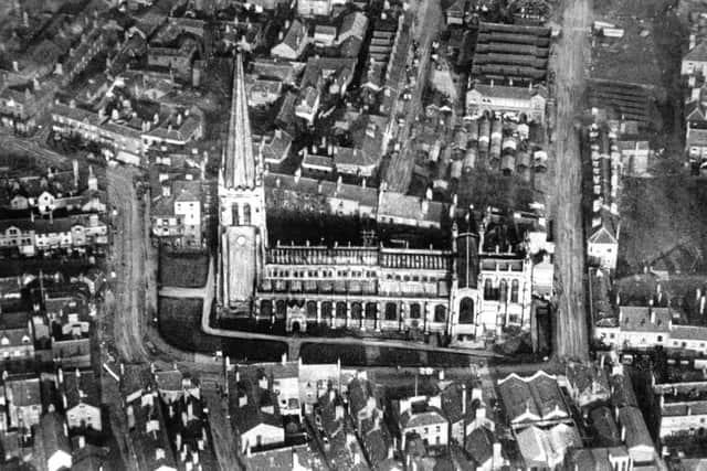 An aerial view of Wakefield Cathedral.