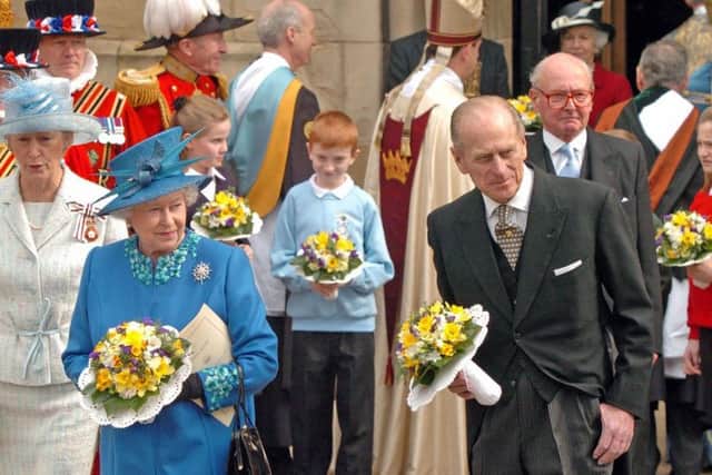 Queen Elizabeth and Prince Philip after the Maundy Service at Wakefield Cathedral. 2005