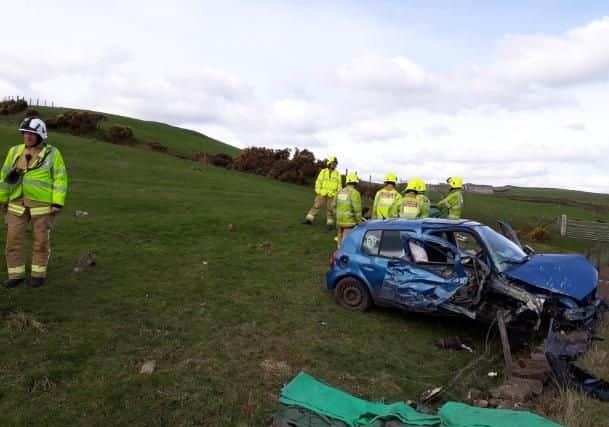 The Clio came to rest in a field