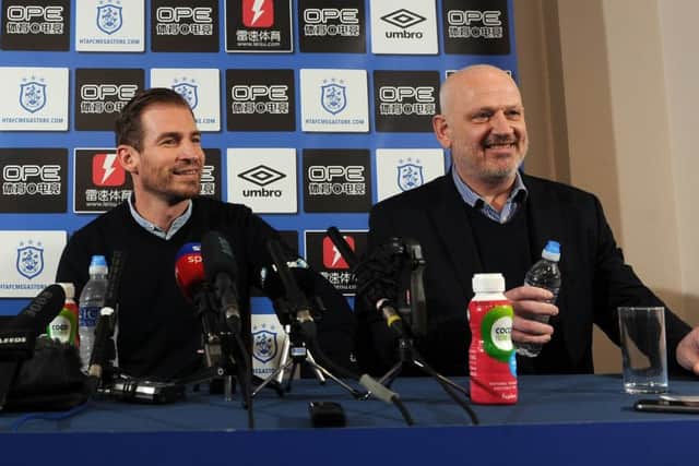 Huddersfield Towns new head coach Jan Siewert, left, pictured yesterday with chief executive officer Julian Winter at the clubs training ground (Picture: Tony Johnson).