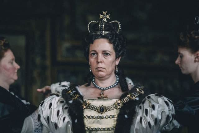 Olivia Colman in a scene from the film "The Favourite."