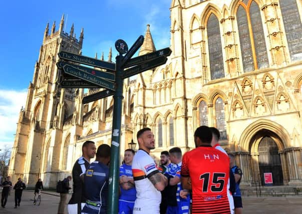 Players outside York Minster ahead of the media launch for the new RFL campaign (Picture: Gary Longbottom).