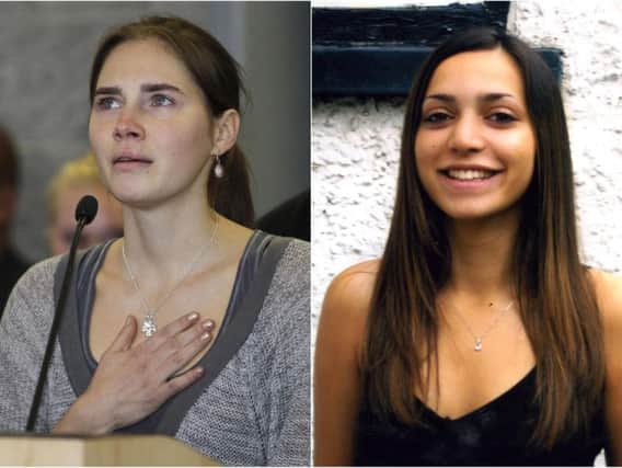 Left: file photo of Amanda Knox. Right: Meredith Kercher